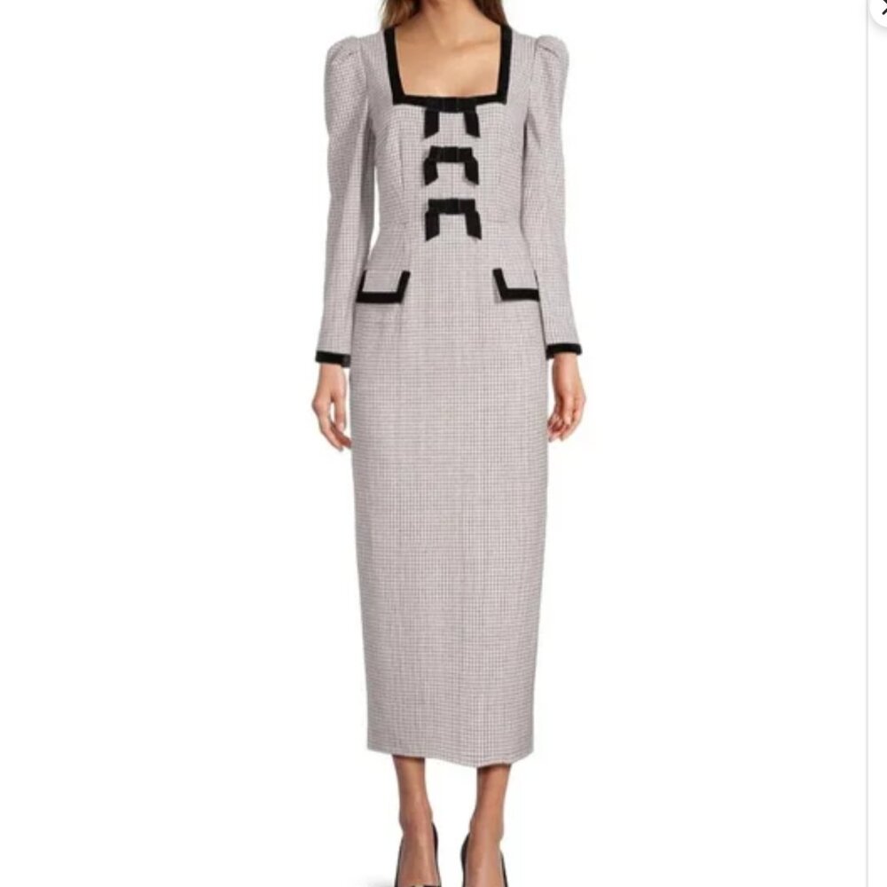 Antonio Melani “Catherine” Houndstooth Velvet Bow Midi Dress – Born on Fifth